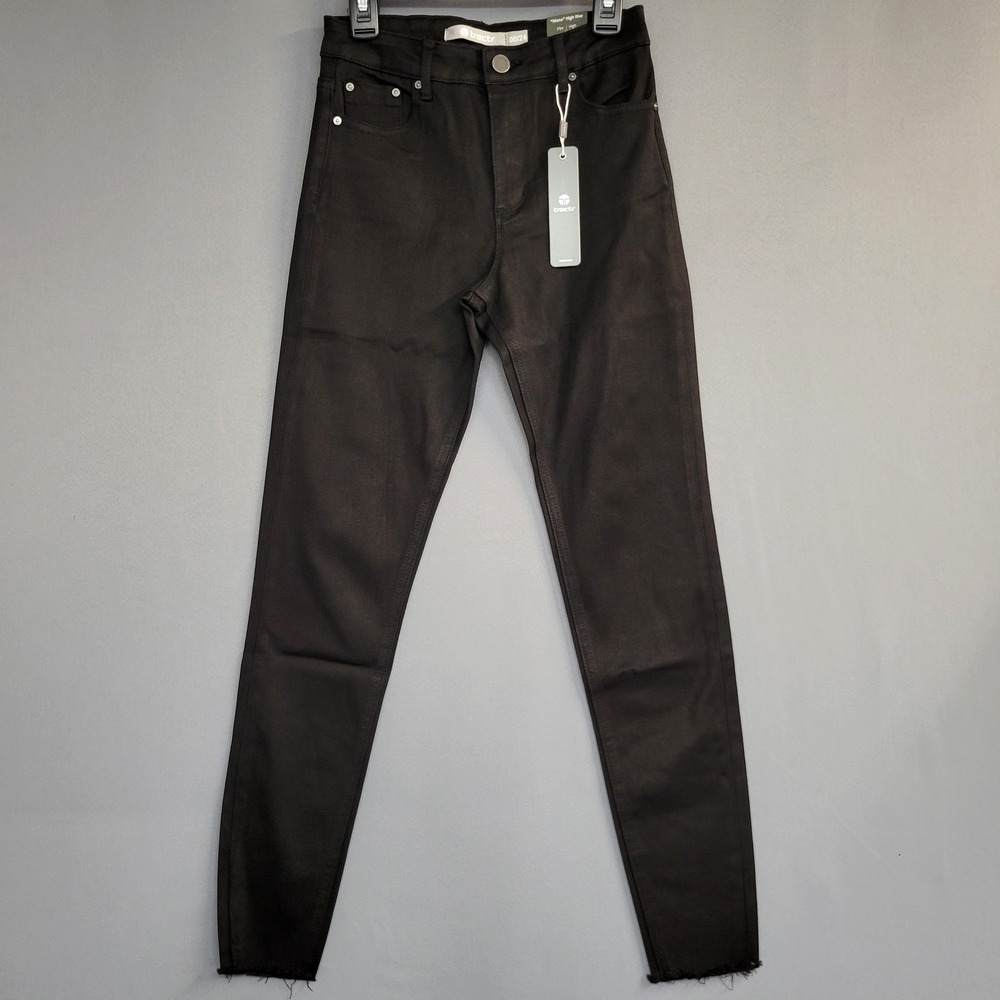 Tractr Jeans Womens 00 Black Mona High Rise‎ Crop Slim Fit Frayed Hem Pants